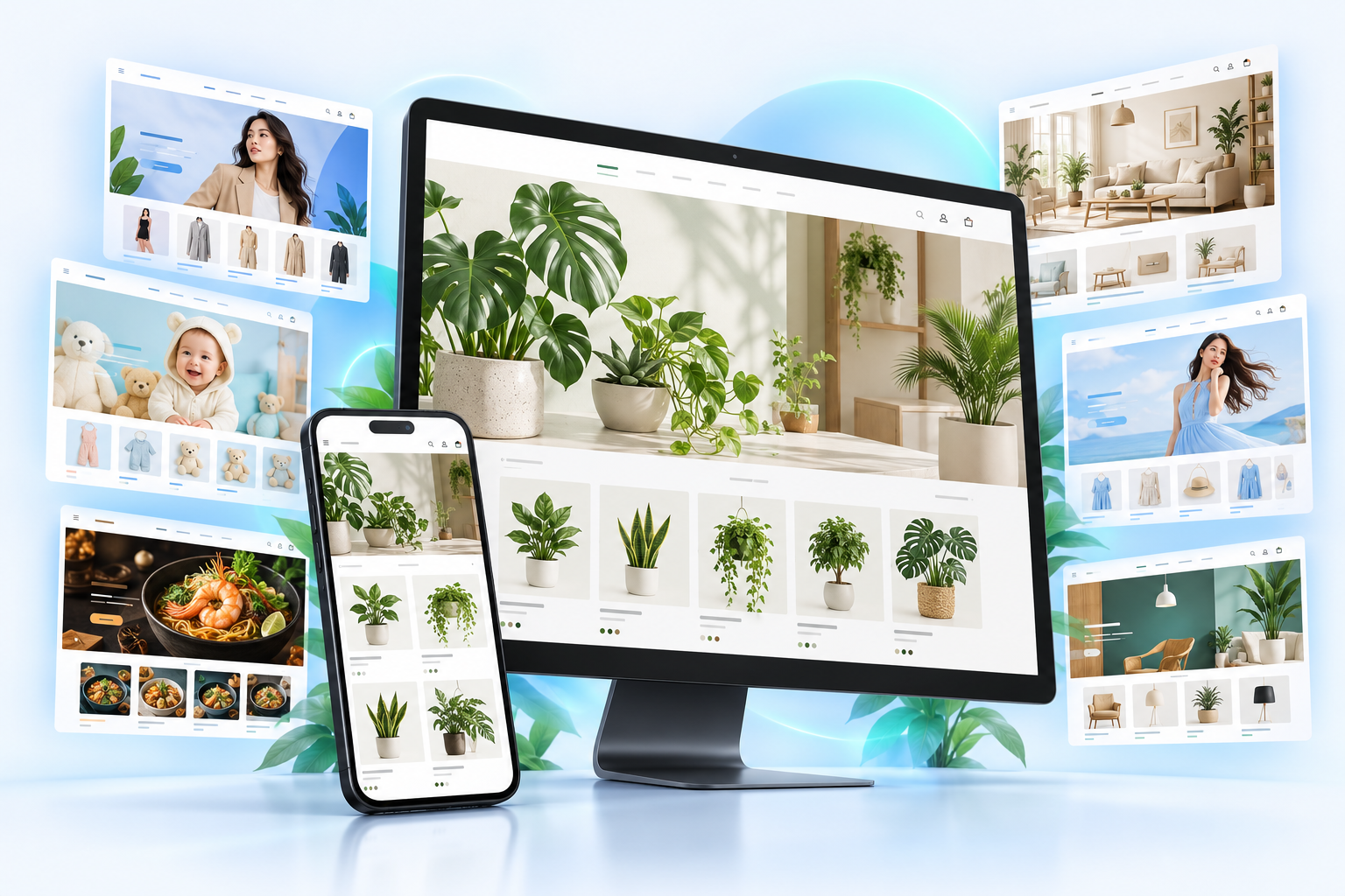 Minh họa các mẫu website trên máy tính và điện thoại